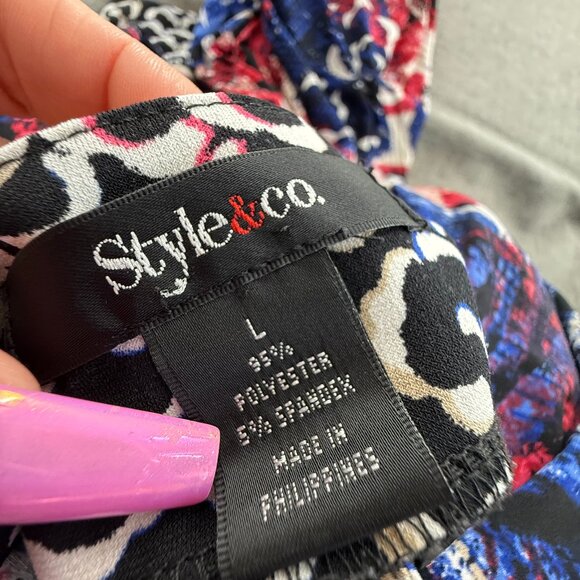 Style & Co Shift Dress Floral Red White Blue Black Large Stretchy Relaxed Fit - Picture 2 of 11